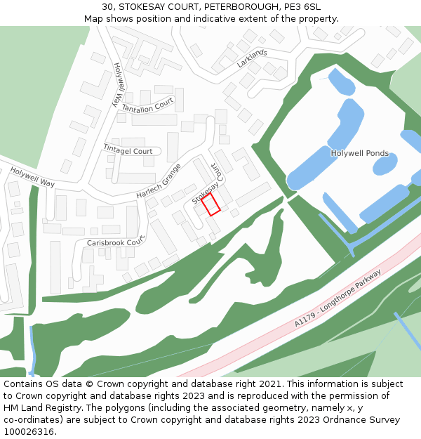 30, STOKESAY COURT, PETERBOROUGH, PE3 6SL: Location map and indicative extent of plot