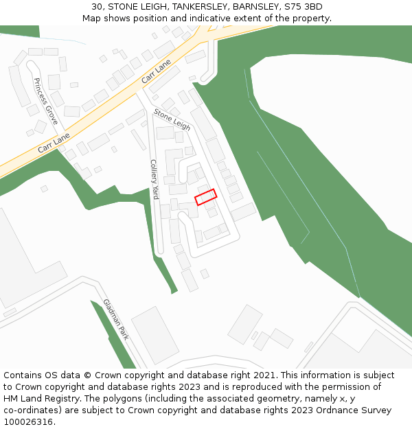 30, STONE LEIGH, TANKERSLEY, BARNSLEY, S75 3BD: Location map and indicative extent of plot