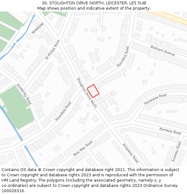 30, STOUGHTON DRIVE NORTH, LEICESTER, LE5 5UB: Location map and indicative extent of plot