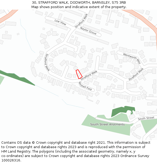 30, STRAFFORD WALK, DODWORTH, BARNSLEY, S75 3RB: Location map and indicative extent of plot