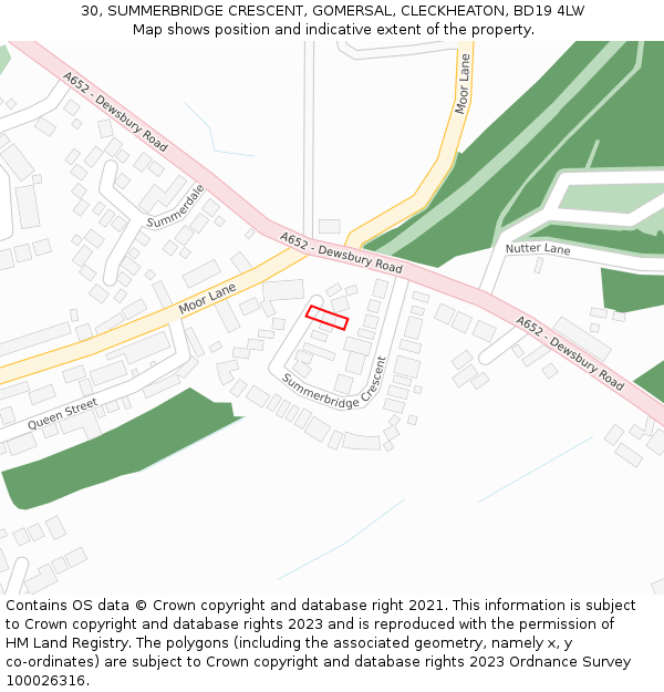 30, SUMMERBRIDGE CRESCENT, GOMERSAL, CLECKHEATON, BD19 4LW: Location map and indicative extent of plot