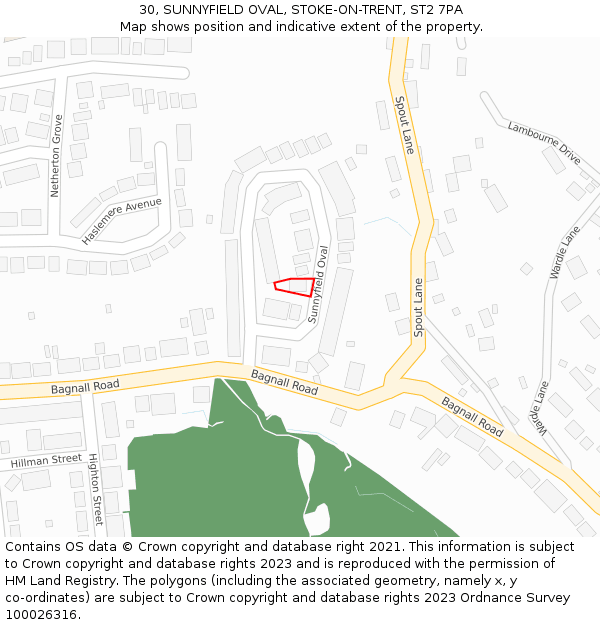 30, SUNNYFIELD OVAL, STOKE-ON-TRENT, ST2 7PA: Location map and indicative extent of plot