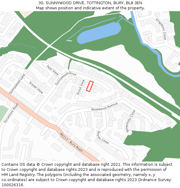 30, SUNNYWOOD DRIVE, TOTTINGTON, BURY, BL8 3EN: Location map and indicative extent of plot