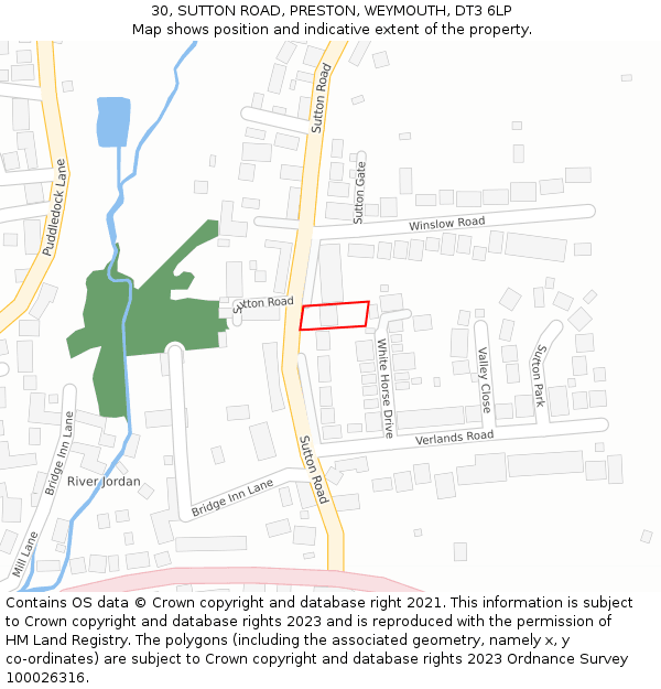 30, SUTTON ROAD, PRESTON, WEYMOUTH, DT3 6LP: Location map and indicative extent of plot