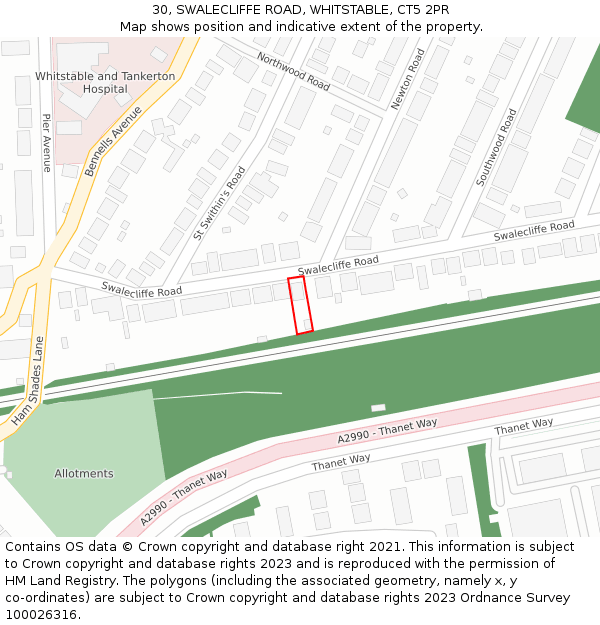 30, SWALECLIFFE ROAD, WHITSTABLE, CT5 2PR: Location map and indicative extent of plot