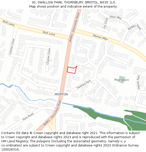 30, SWALLOW PARK, THORNBURY, BRISTOL, BS35 1LS: Location map and indicative extent of plot