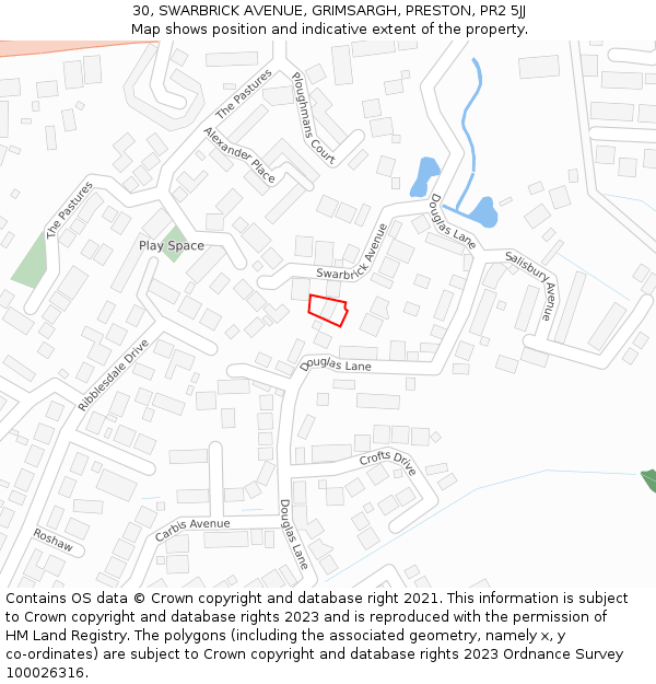 30, SWARBRICK AVENUE, GRIMSARGH, PRESTON, PR2 5JJ: Location map and indicative extent of plot