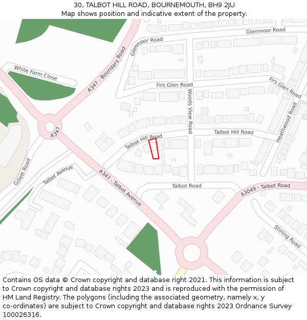 30, TALBOT HILL ROAD, BOURNEMOUTH, BH9 2JU: Location map and indicative extent of plot