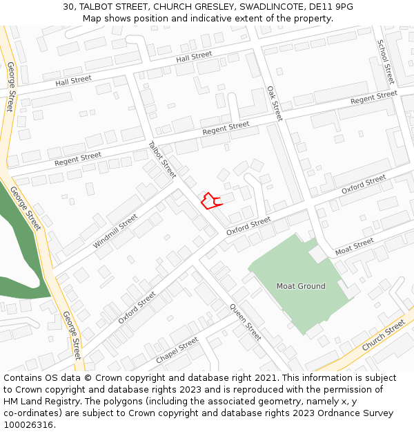 30, TALBOT STREET, CHURCH GRESLEY, SWADLINCOTE, DE11 9PG: Location map and indicative extent of plot