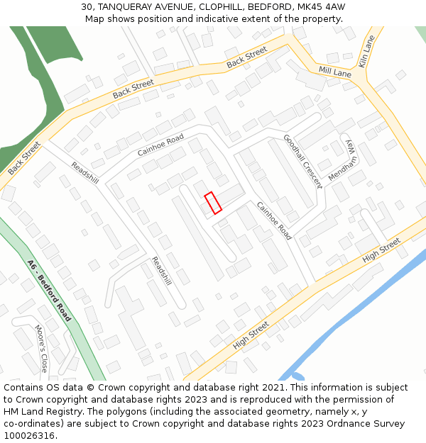 30, TANQUERAY AVENUE, CLOPHILL, BEDFORD, MK45 4AW: Location map and indicative extent of plot