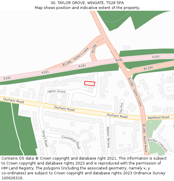 30, TAYLOR GROVE, WINGATE, TS28 5PA: Location map and indicative extent of plot