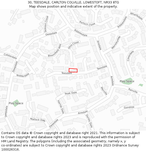 30, TEESDALE, CARLTON COLVILLE, LOWESTOFT, NR33 8TG: Location map and indicative extent of plot