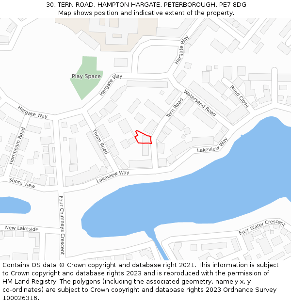30, TERN ROAD, HAMPTON HARGATE, PETERBOROUGH, PE7 8DG: Location map and indicative extent of plot