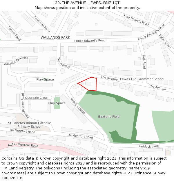 30, THE AVENUE, LEWES, BN7 1QT: Location map and indicative extent of plot