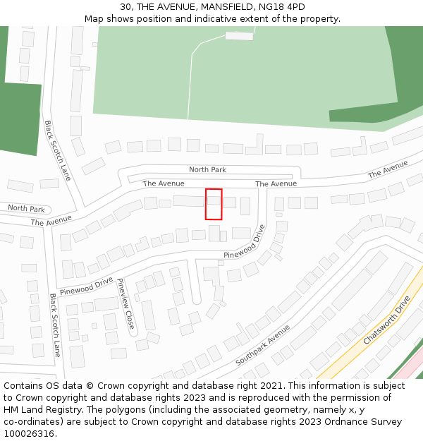 30, THE AVENUE, MANSFIELD, NG18 4PD: Location map and indicative extent of plot