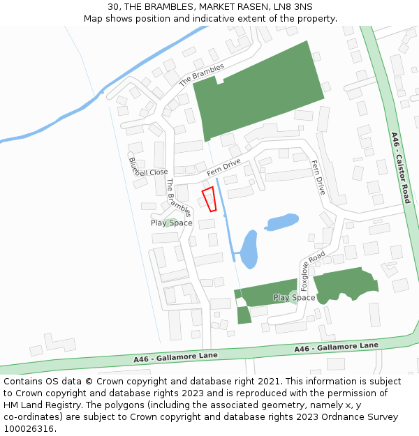 30, THE BRAMBLES, MARKET RASEN, LN8 3NS: Location map and indicative extent of plot