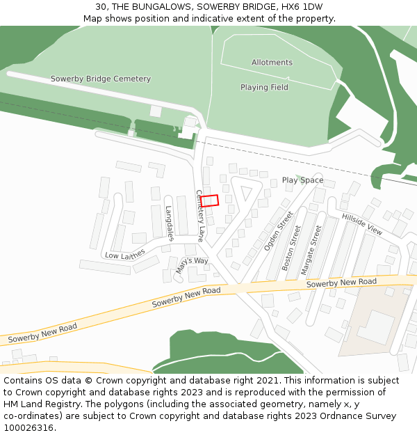 30, THE BUNGALOWS, SOWERBY BRIDGE, HX6 1DW: Location map and indicative extent of plot