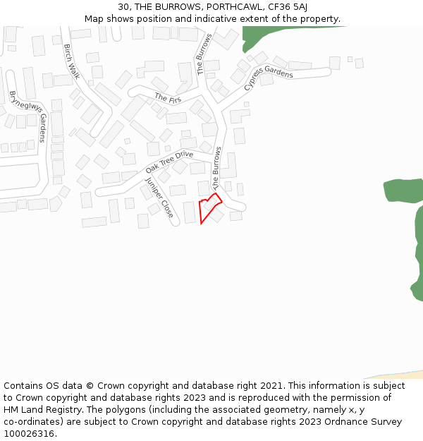30, THE BURROWS, PORTHCAWL, CF36 5AJ: Location map and indicative extent of plot