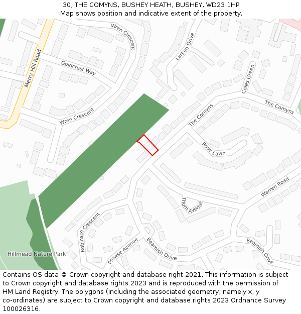 30, THE COMYNS, BUSHEY HEATH, BUSHEY, WD23 1HP: Location map and indicative extent of plot
