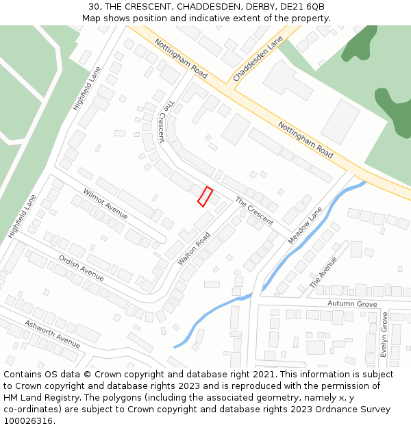 30, THE CRESCENT, CHADDESDEN, DERBY, DE21 6QB: Location map and indicative extent of plot