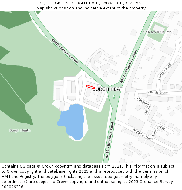 30, THE GREEN, BURGH HEATH, TADWORTH, KT20 5NP: Location map and indicative extent of plot