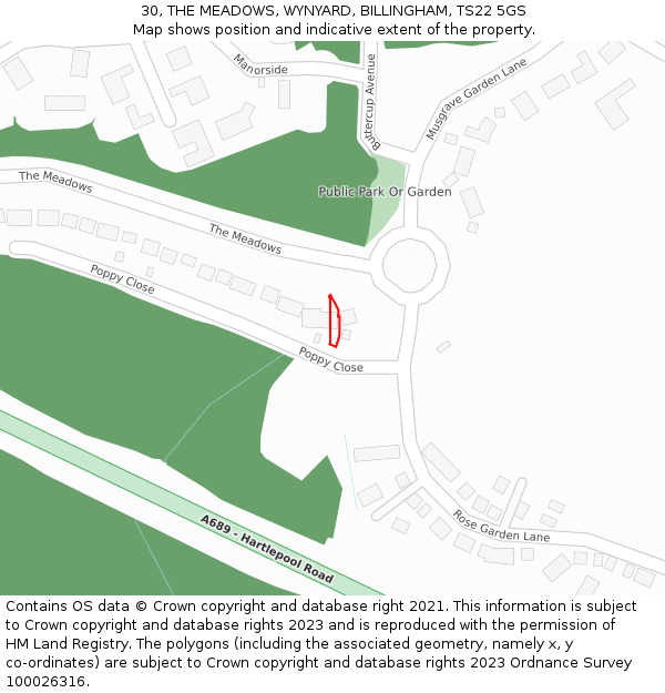 30, THE MEADOWS, WYNYARD, BILLINGHAM, TS22 5GS: Location map and indicative extent of plot