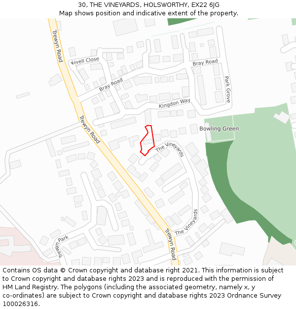30, THE VINEYARDS, HOLSWORTHY, EX22 6JG: Location map and indicative extent of plot