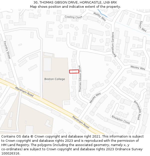 30, THOMAS GIBSON DRIVE, HORNCASTLE, LN9 6RX: Location map and indicative extent of plot