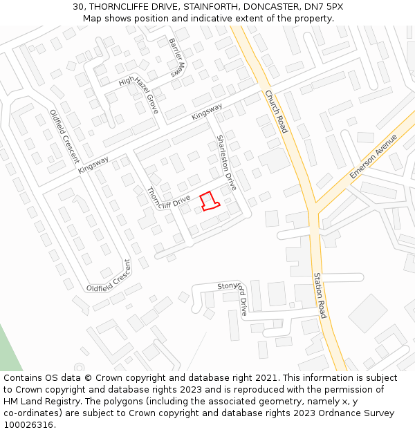 30, THORNCLIFFE DRIVE, STAINFORTH, DONCASTER, DN7 5PX: Location map and indicative extent of plot
