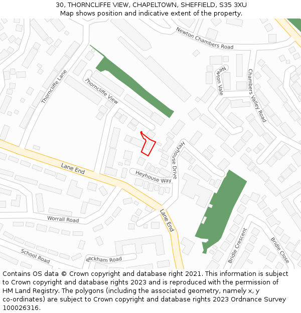 30, THORNCLIFFE VIEW, CHAPELTOWN, SHEFFIELD, S35 3XU: Location map and indicative extent of plot