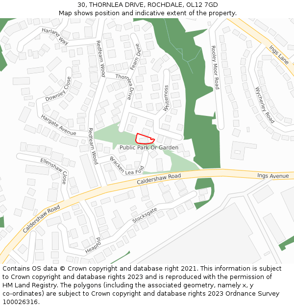 30, THORNLEA DRIVE, ROCHDALE, OL12 7GD: Location map and indicative extent of plot