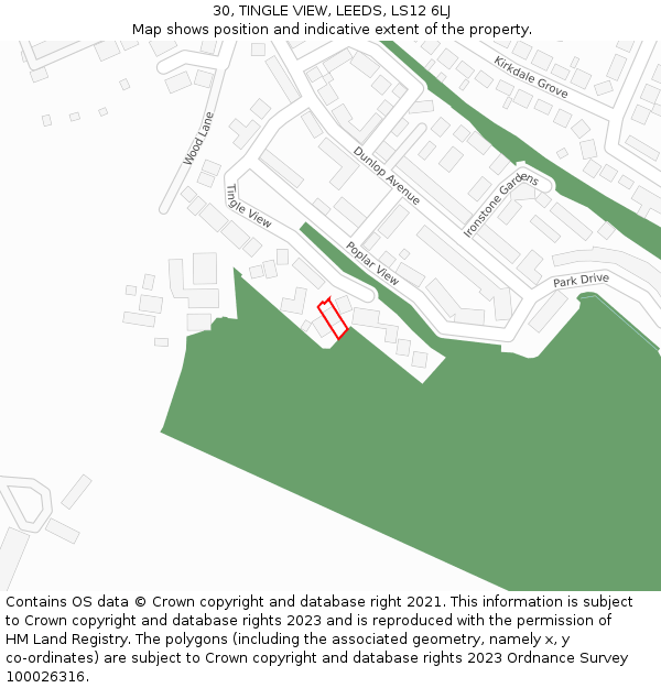 30, TINGLE VIEW, LEEDS, LS12 6LJ: Location map and indicative extent of plot