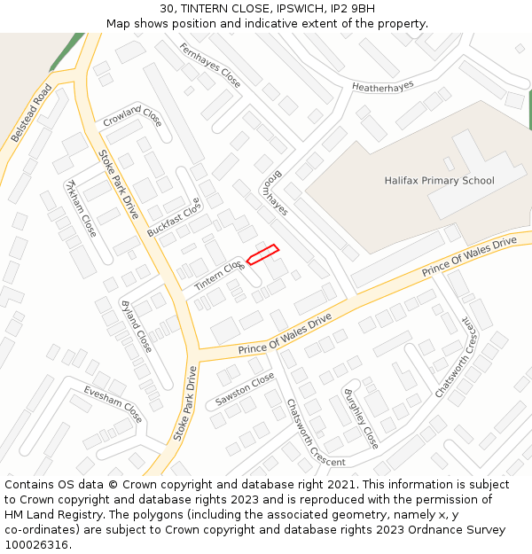 30, TINTERN CLOSE, IPSWICH, IP2 9BH: Location map and indicative extent of plot