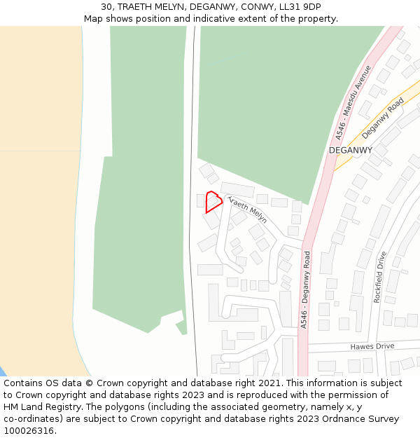 30, TRAETH MELYN, DEGANWY, CONWY, LL31 9DP: Location map and indicative extent of plot