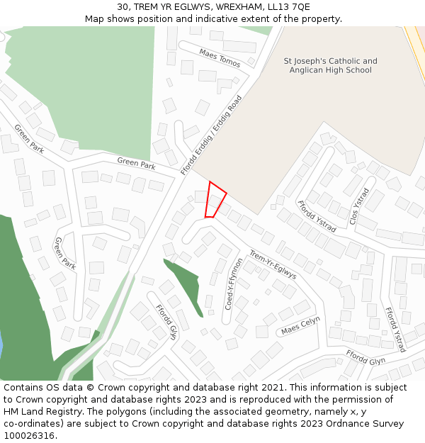 30, TREM YR EGLWYS, WREXHAM, LL13 7QE: Location map and indicative extent of plot