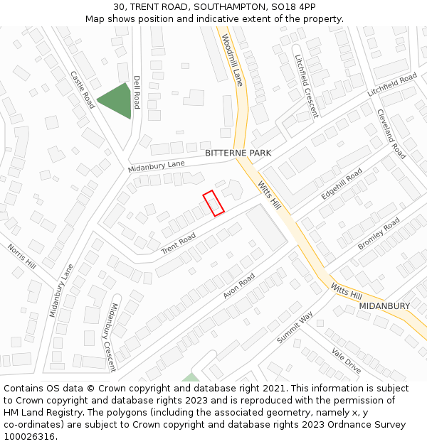 30, TRENT ROAD, SOUTHAMPTON, SO18 4PP: Location map and indicative extent of plot