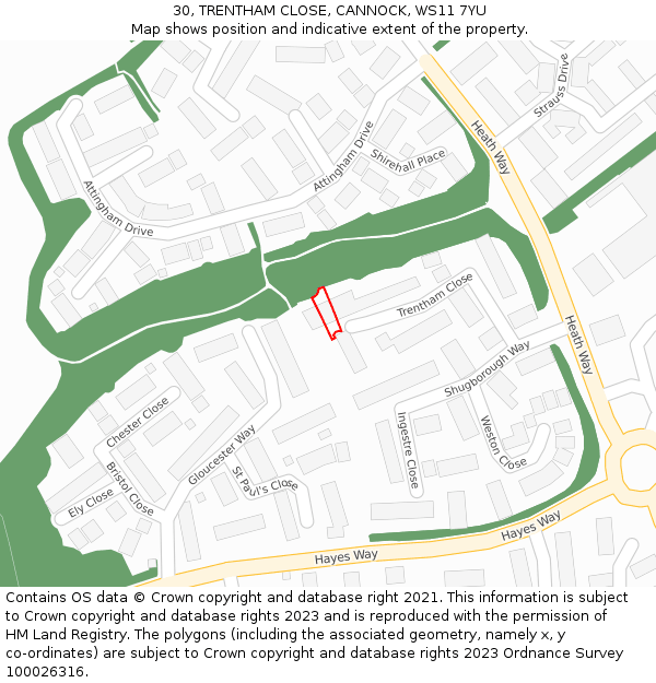 30, TRENTHAM CLOSE, CANNOCK, WS11 7YU: Location map and indicative extent of plot