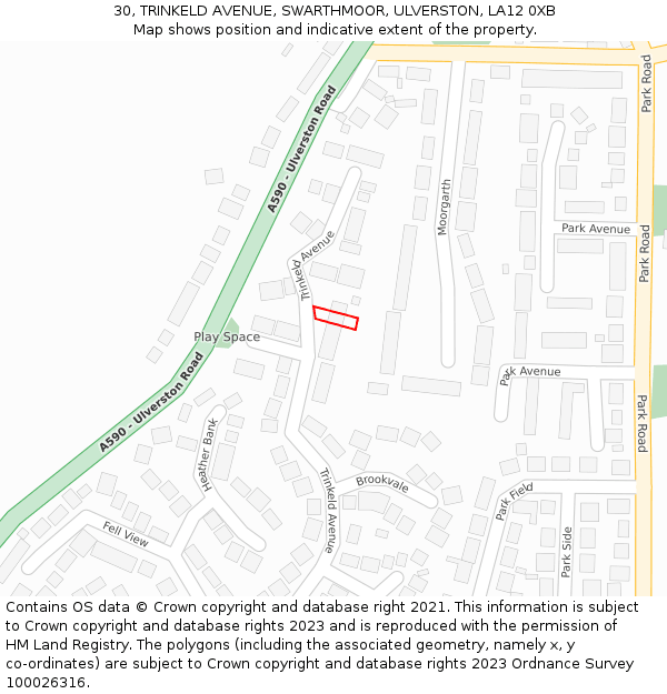 30, TRINKELD AVENUE, SWARTHMOOR, ULVERSTON, LA12 0XB: Location map and indicative extent of plot