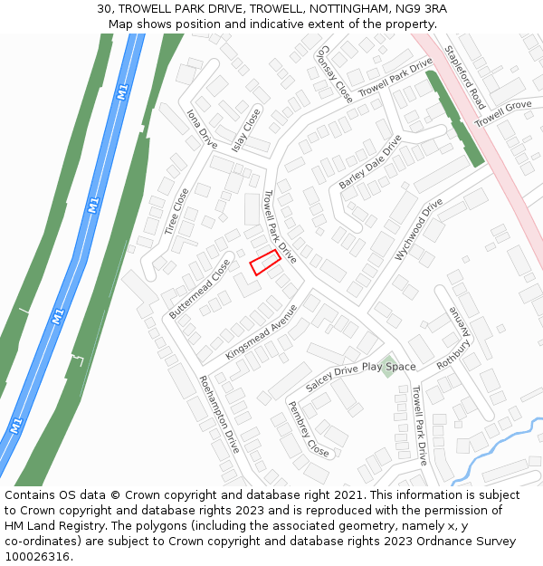 30, TROWELL PARK DRIVE, TROWELL, NOTTINGHAM, NG9 3RA: Location map and indicative extent of plot