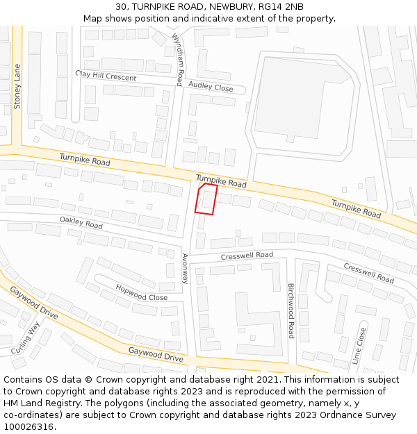 30, TURNPIKE ROAD, NEWBURY, RG14 2NB: Location map and indicative extent of plot