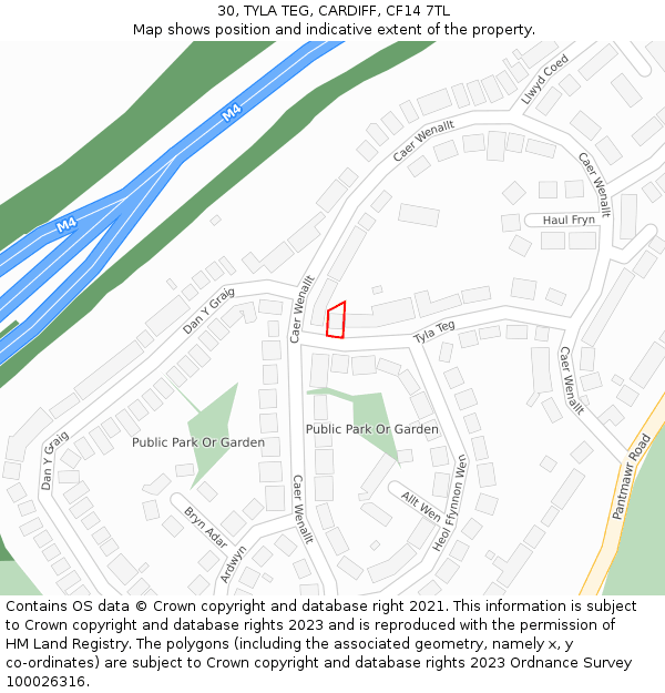 30, TYLA TEG, CARDIFF, CF14 7TL: Location map and indicative extent of plot
