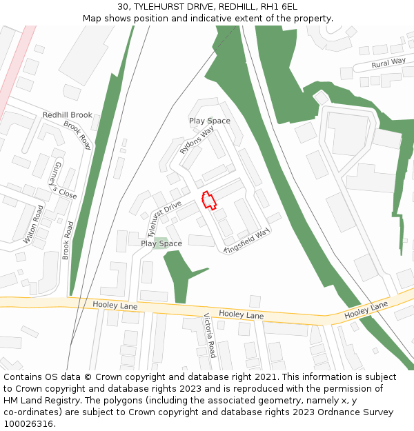 30, TYLEHURST DRIVE, REDHILL, RH1 6EL: Location map and indicative extent of plot
