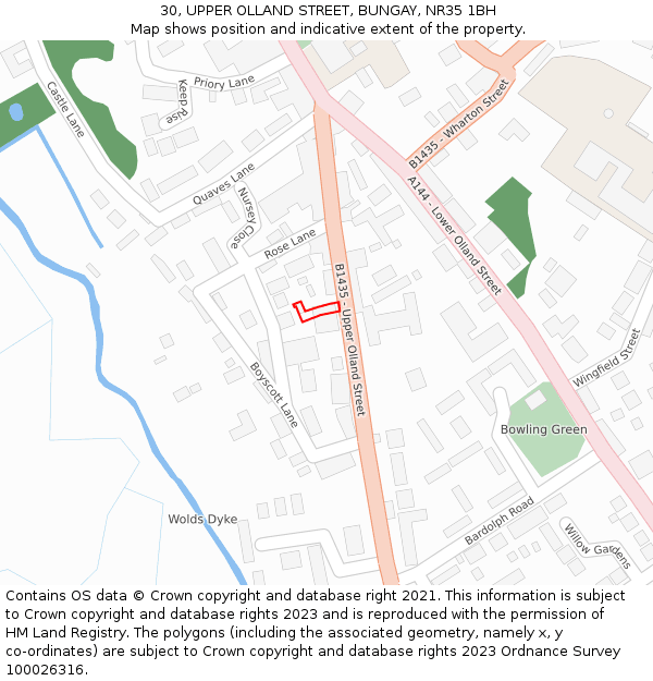 30, UPPER OLLAND STREET, BUNGAY, NR35 1BH: Location map and indicative extent of plot