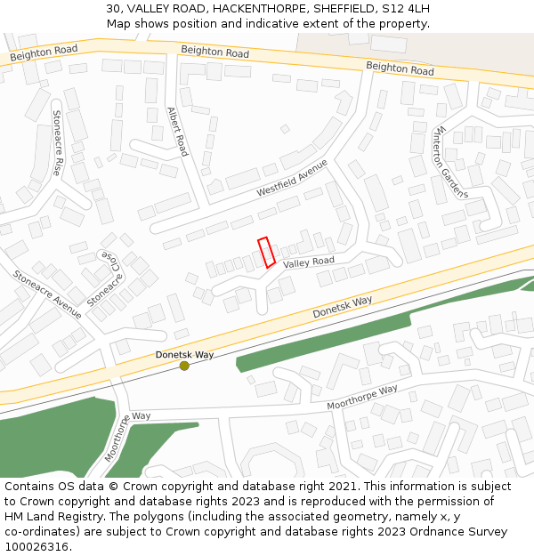 30, VALLEY ROAD, HACKENTHORPE, SHEFFIELD, S12 4LH: Location map and indicative extent of plot