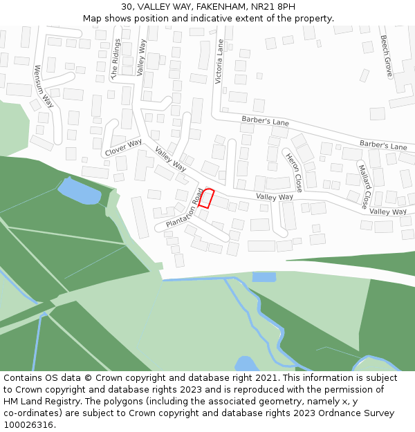 30, VALLEY WAY, FAKENHAM, NR21 8PH: Location map and indicative extent of plot