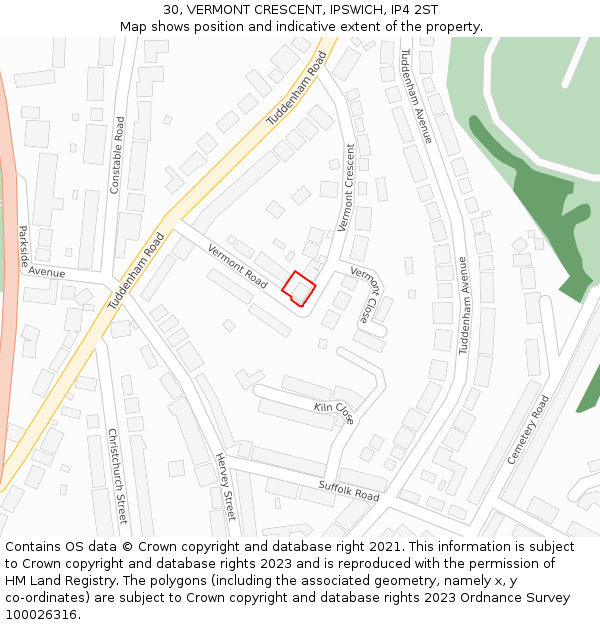 30, VERMONT CRESCENT, IPSWICH, IP4 2ST: Location map and indicative extent of plot
