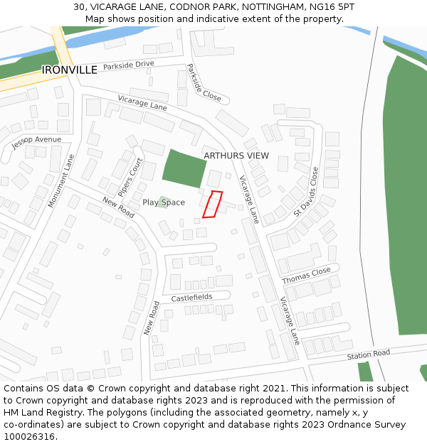 30, VICARAGE LANE, CODNOR PARK, NOTTINGHAM, NG16 5PT: Location map and indicative extent of plot