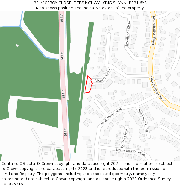 30, VICEROY CLOSE, DERSINGHAM, KING'S LYNN, PE31 6YR: Location map and indicative extent of plot