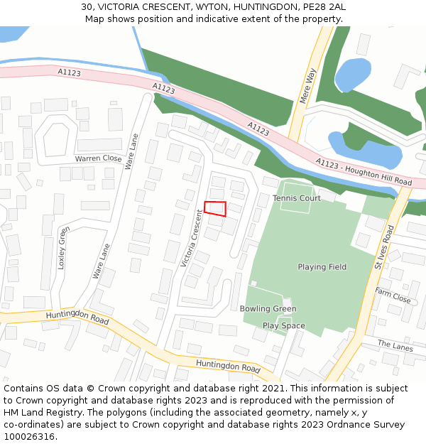 30, VICTORIA CRESCENT, WYTON, HUNTINGDON, PE28 2AL: Location map and indicative extent of plot