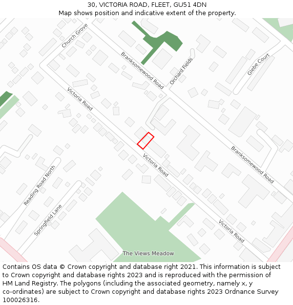 30, VICTORIA ROAD, FLEET, GU51 4DN: Location map and indicative extent of plot